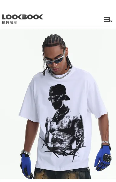 Design Graphic Print Beige Oversized T-Shirt - 16
