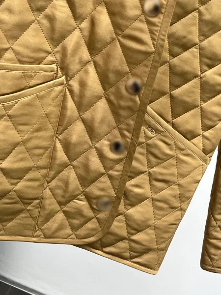 Design Quilted Jacket with Corduroy Collar Beige Outerwear - 16