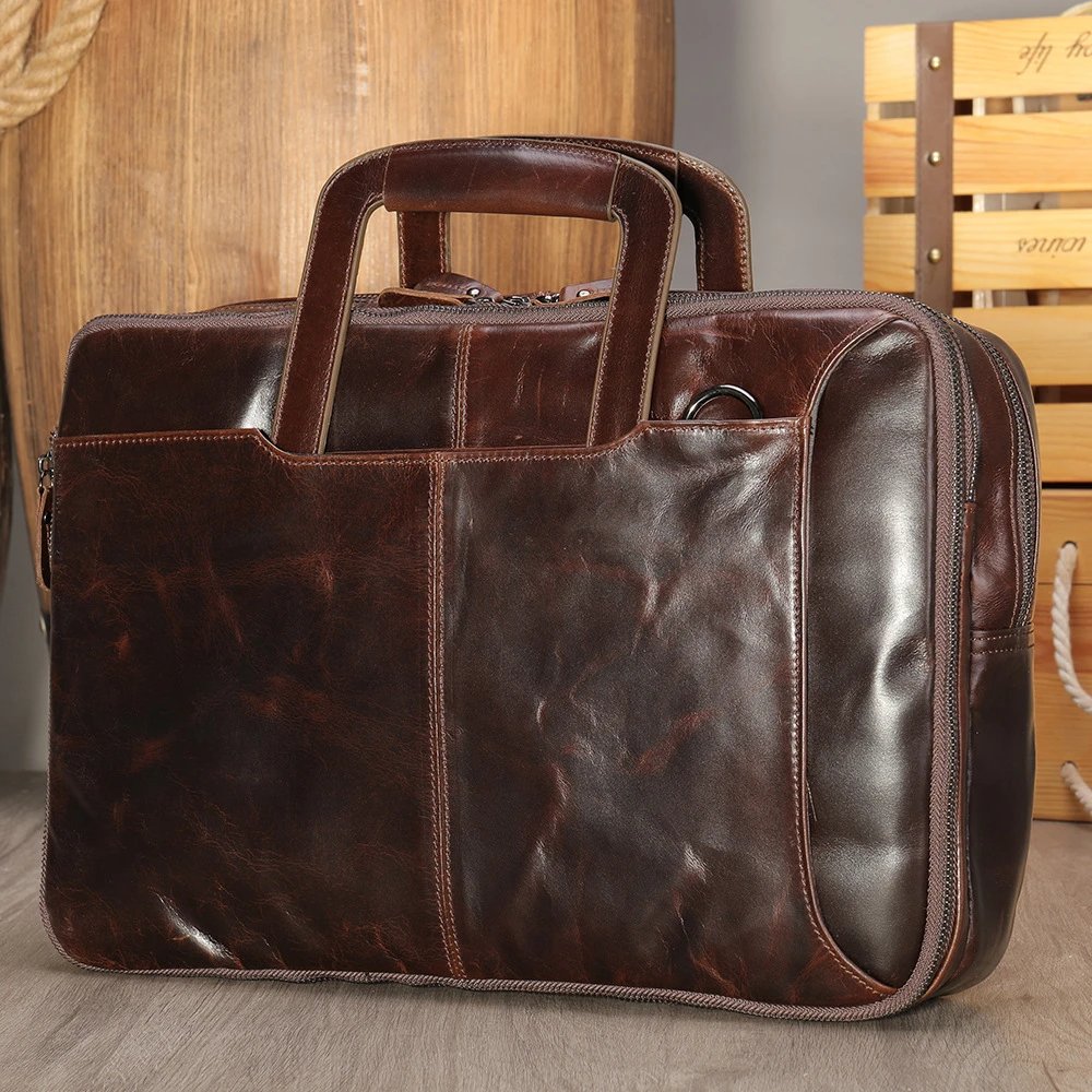 Black brown coffee oil wax leather convertible briefcase backpack with top handle and detachable shoulder straps — SB001266 listing image