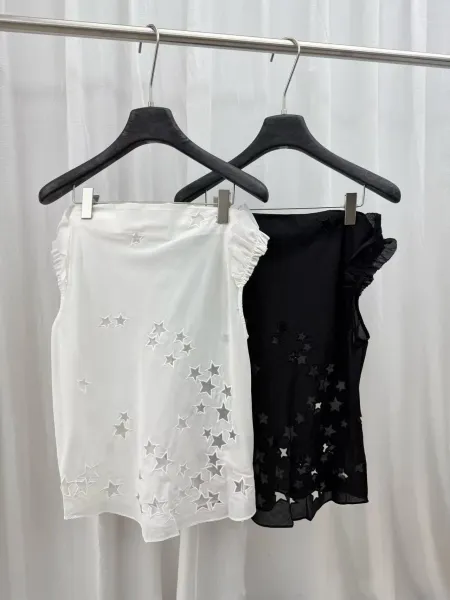 Design White Star-Embellished Ruffle Sleeve Vest Top - 13