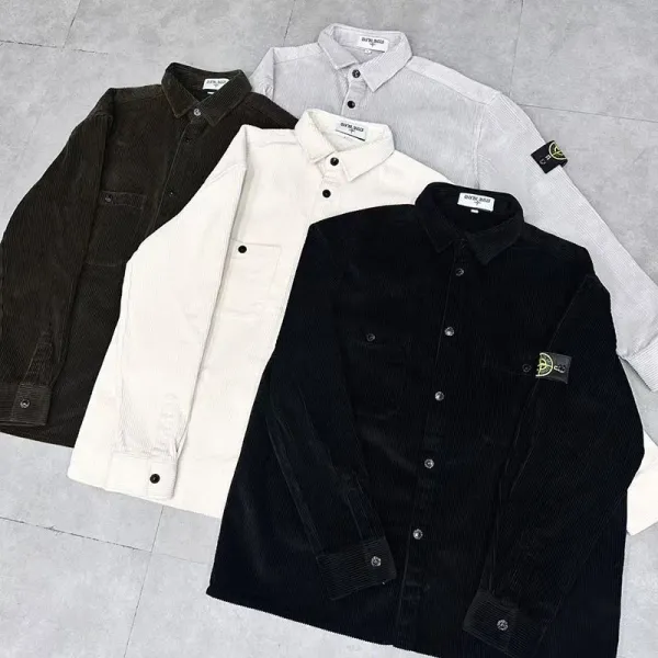 Stone Island Corduroy Shirt in Black, Brown, Gray, and Off-White - 9