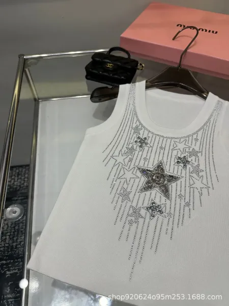 Miu Miu Star-Embroidered Crystal Black Vest Top - 6