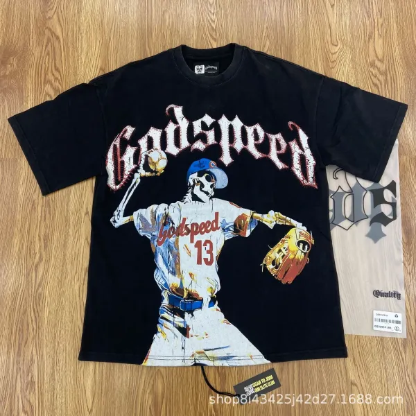 Godspeed Skeleton Baseball Player Graphic T-Shirt Black - 1
