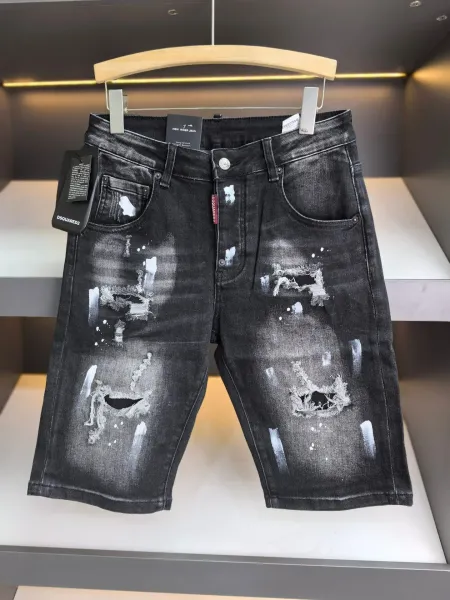 Dsquared2 New Rider Jean Distressed Black Denim Shorts - 14