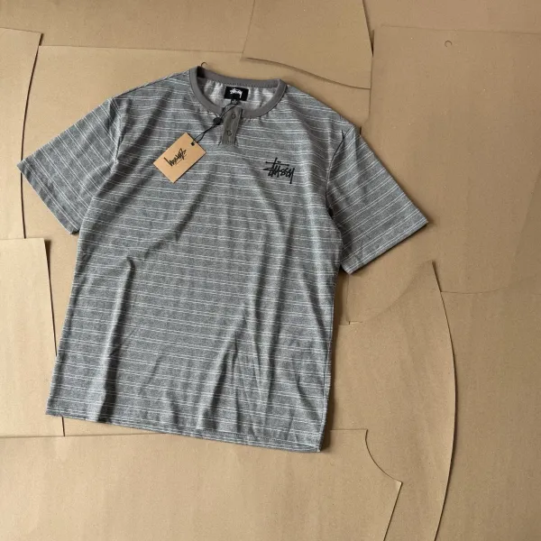 Stussy Striped Henley T-Shirt Gray - 1