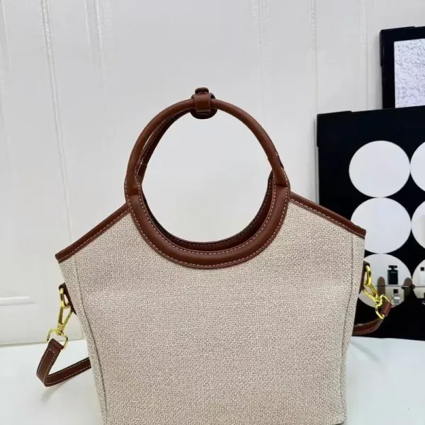 Miu Miu Logo Denim Tote Bag Navy with Tan Leather Trim Handbags - 8