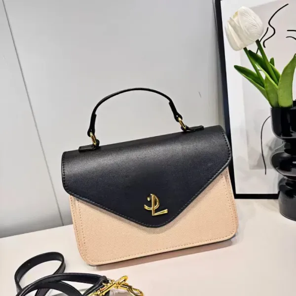 Design Two-Tone Envelope Flap Handbag Black Beige Handbags - 10