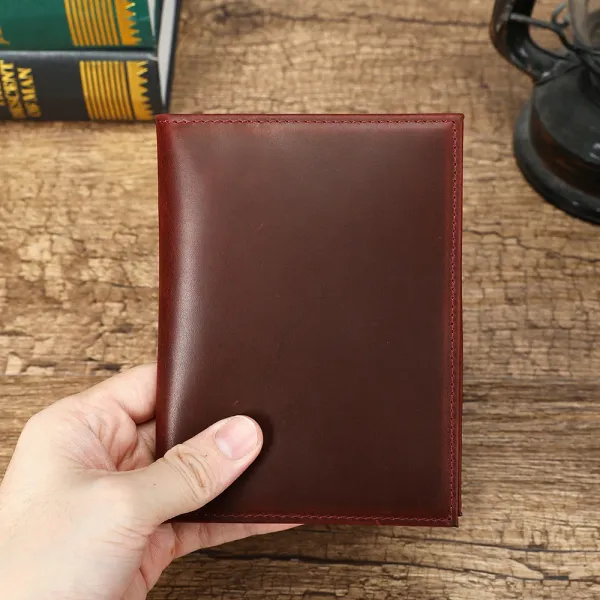 Design Classic Bifold Wallet Burgundy Leather Short Wallet - 1