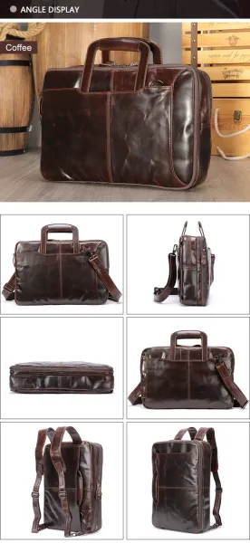 Design Convertible Leather Briefcase Backpack Brown - 8