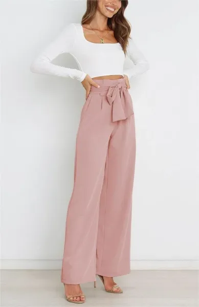 Design High-Waisted Paperbag Waist Wide-Leg Pants Black - 19