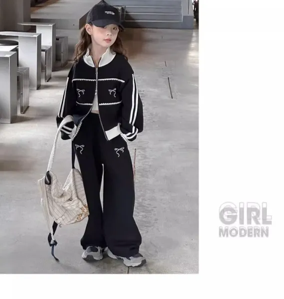 Design Gray Zip-Up Track Set with Embroidered Bow Detail Sweatpants Tracksuit - 19