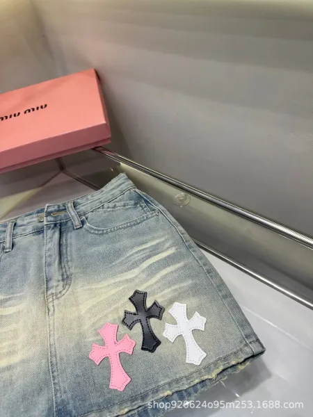 Miu Miu Cross-Embellished Denim Mini Skirt Light Wash - 4