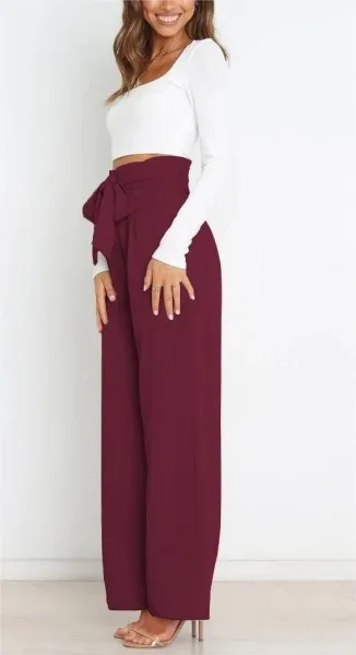 Design High-Waisted Paperbag Waist Wide-Leg Pants Black - 25