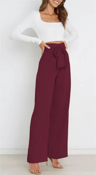 Design High-Waisted Paperbag Waist Wide-Leg Pants Black - 27