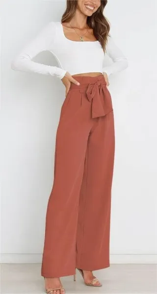 Design High-Waisted Paperbag Waist Wide-Leg Pants Black - 29