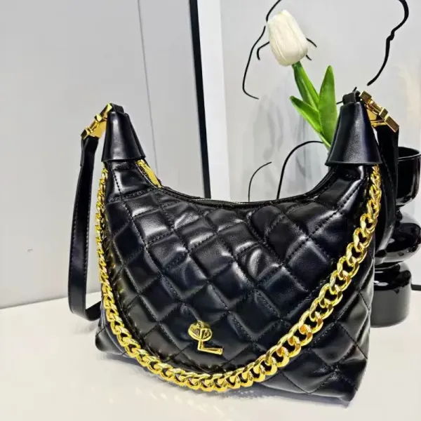 Design Quilted Chain Handle Hobo Bag White - 7