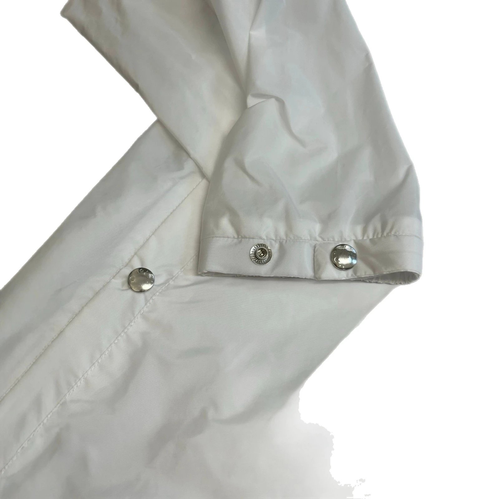 White Hooded Windbreaker Jacket With Embroidered Logo And Snap Pocket