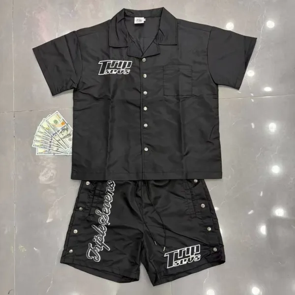 Design Triple Sevens Logo Print Nylon Shorts Gray Shorts - 6