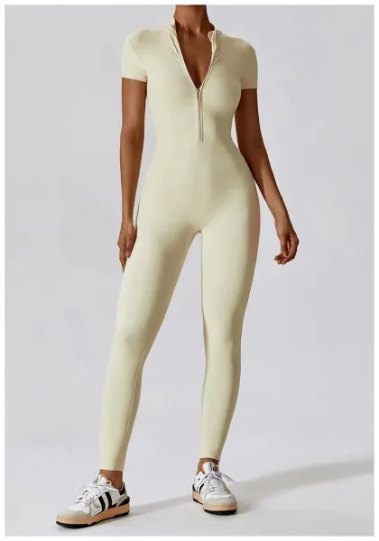 Design Black Zip-Front High-Neck Bodysuit with Short Sleeves Activewear - 11