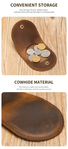 Design Vintage-Style Brown Leather Coin Purse - 5