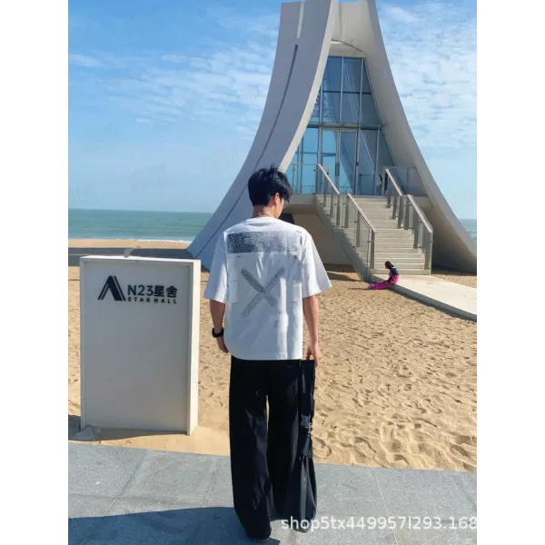 Design Abstract Scribble Print Oversized T-Shirt White - 10
