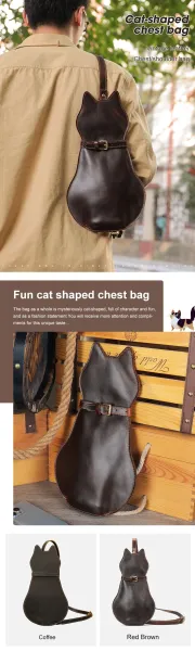 Design Cat-Shaped Leather Crossbody Bag Black - 3
