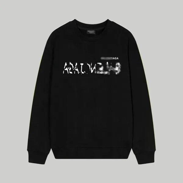 Balenciaga Distorted Logo Black Hoodie - 1