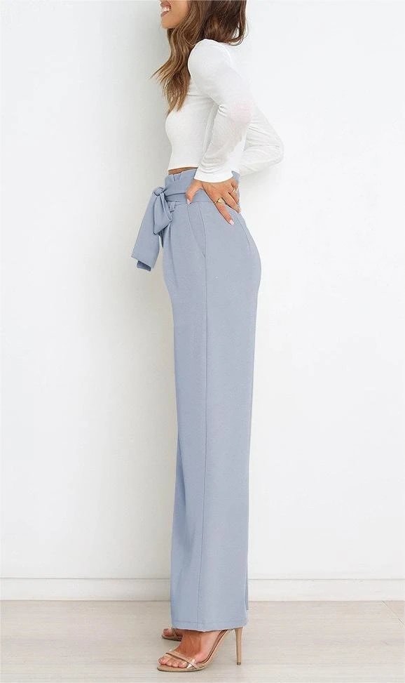 Design High-Waisted Paperbag Waist Wide-Leg Pants Black - 49