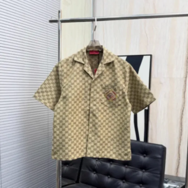 Gucci GG Monogram Print Short-Sleeve Shirt Beige - 1