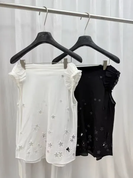 Design White Star-Embellished Ruffle Sleeve Vest Top - 16