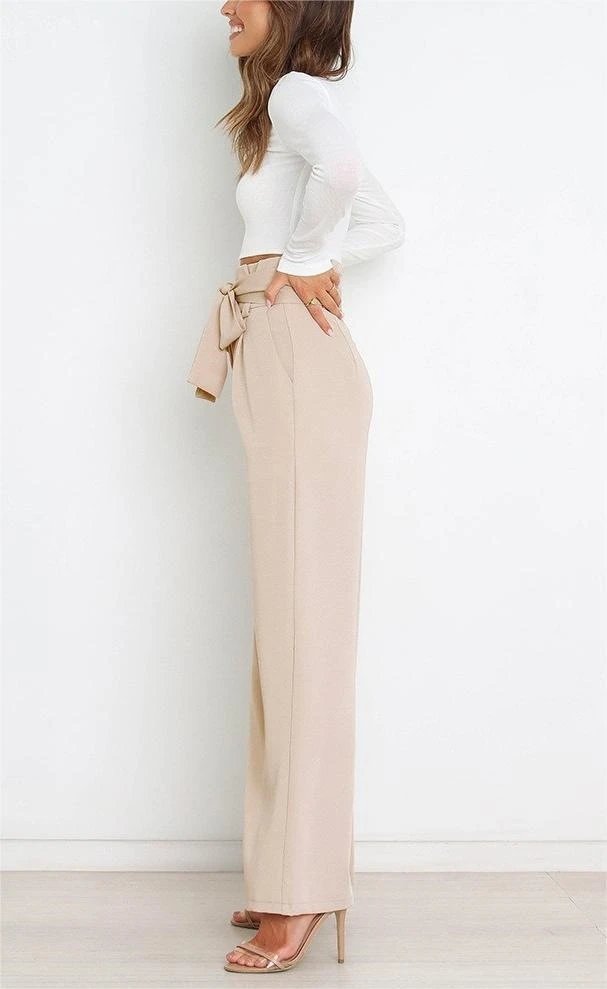 Design High-Waisted Paperbag Waist Wide-Leg Pants Black - 52
