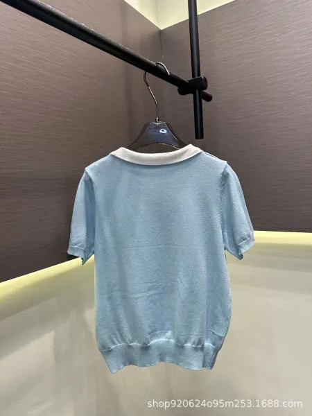 Miu Miu Knit Top with Detachable Bow Collar in Light Blue Sweater - 5