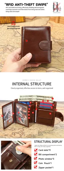 Design Classic Snap Closure Brown Leather Short Wallet - 6