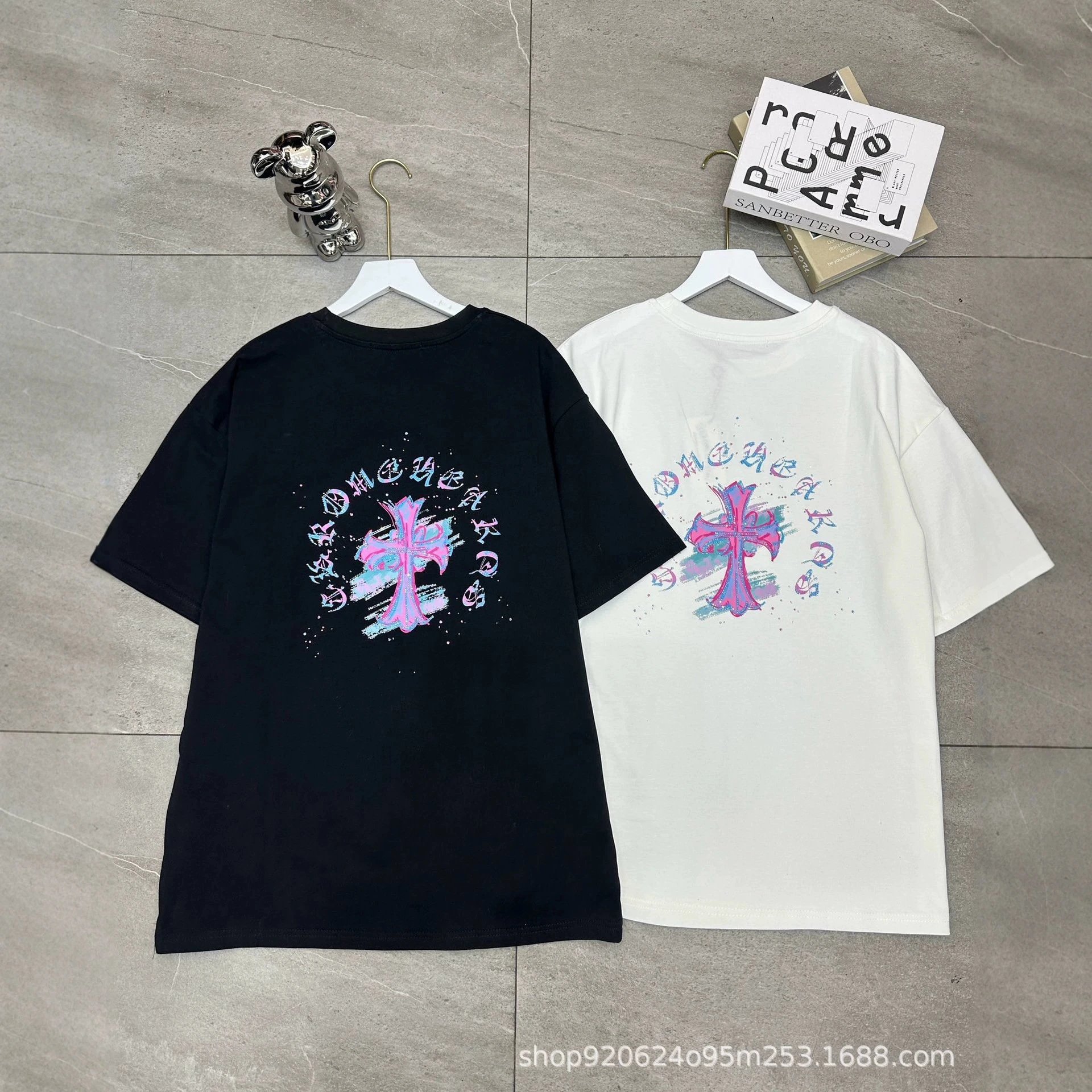 Chrome Hearts White Black Embroidered Cross Graphic T-Shirt