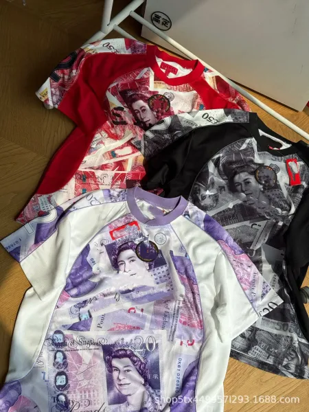 Design Banknote Print Graphic T-Shirt White Purple Multicolor - 3