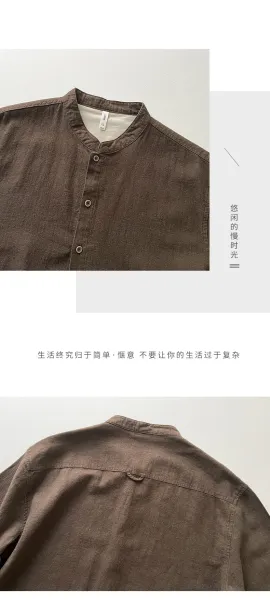 Design Mandarin Collar Linen Blend Jacket Gray Outerwear Jacket - 7