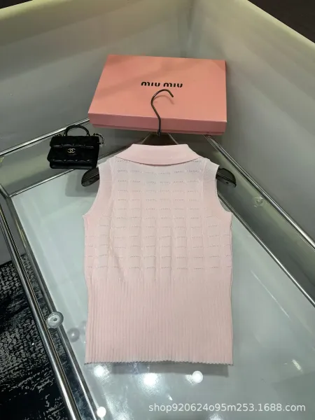 Miu Miu Knit Vest Top with Logo Ribbon White Vest-Top - 4