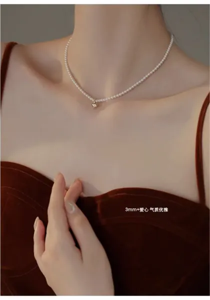 Design Double Strand Pearl Necklace White Jewelry - 9