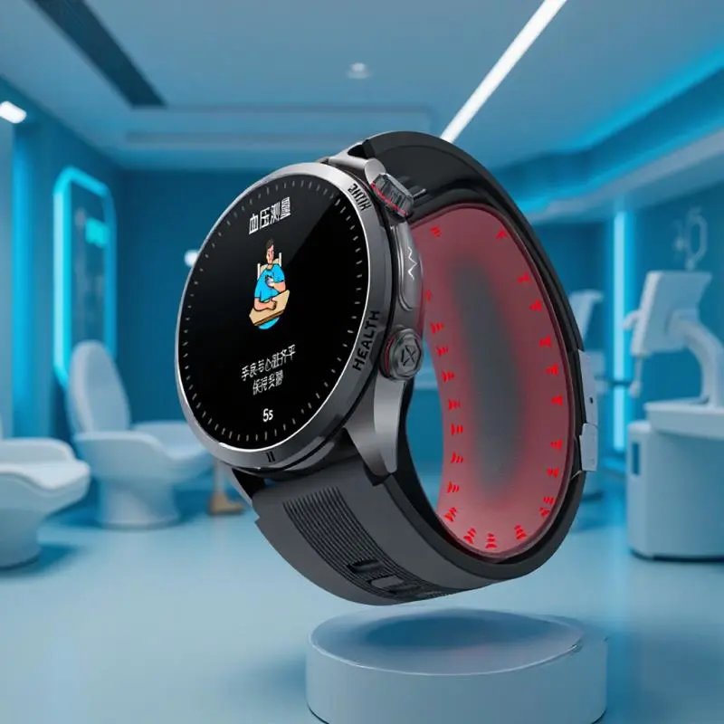 Round AMOLED display smart watch with dual buttons and textured silicone strap — SB001267 listing image