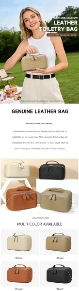 Design Leather Texture Cosmetic Case Beige Bag Clutches - 3