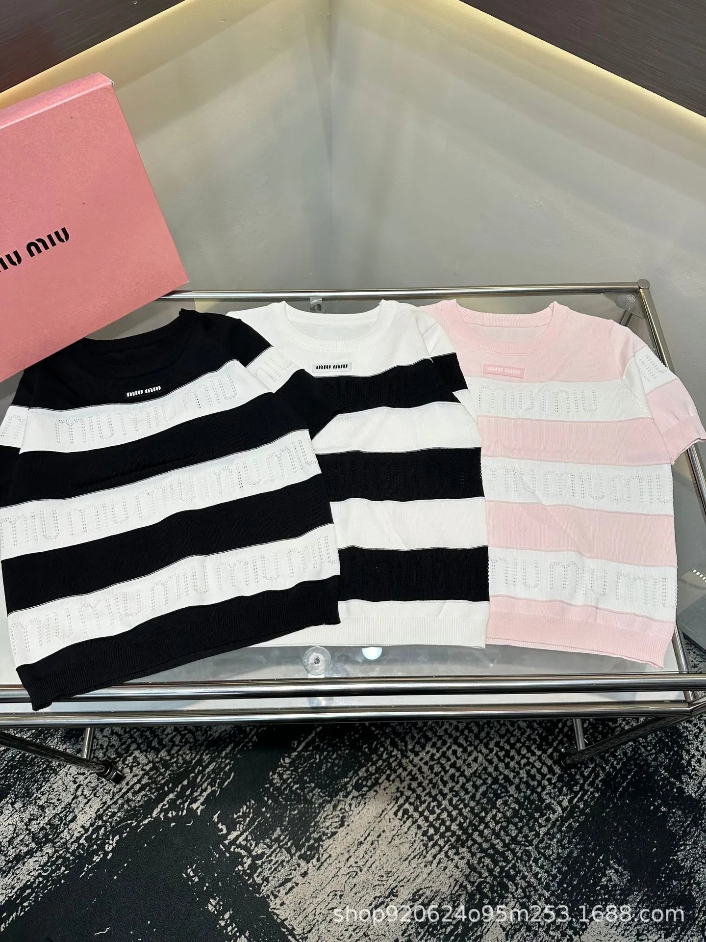 Miu Miu Striped Knit T-Shirt Black and White - 3