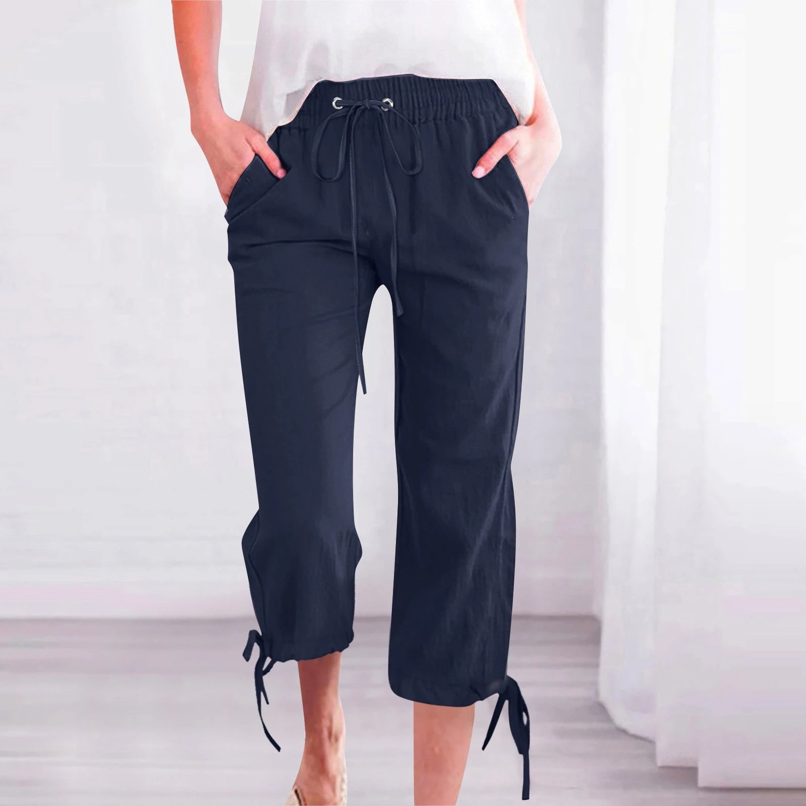 Design Drawstring Capri Pants Navy