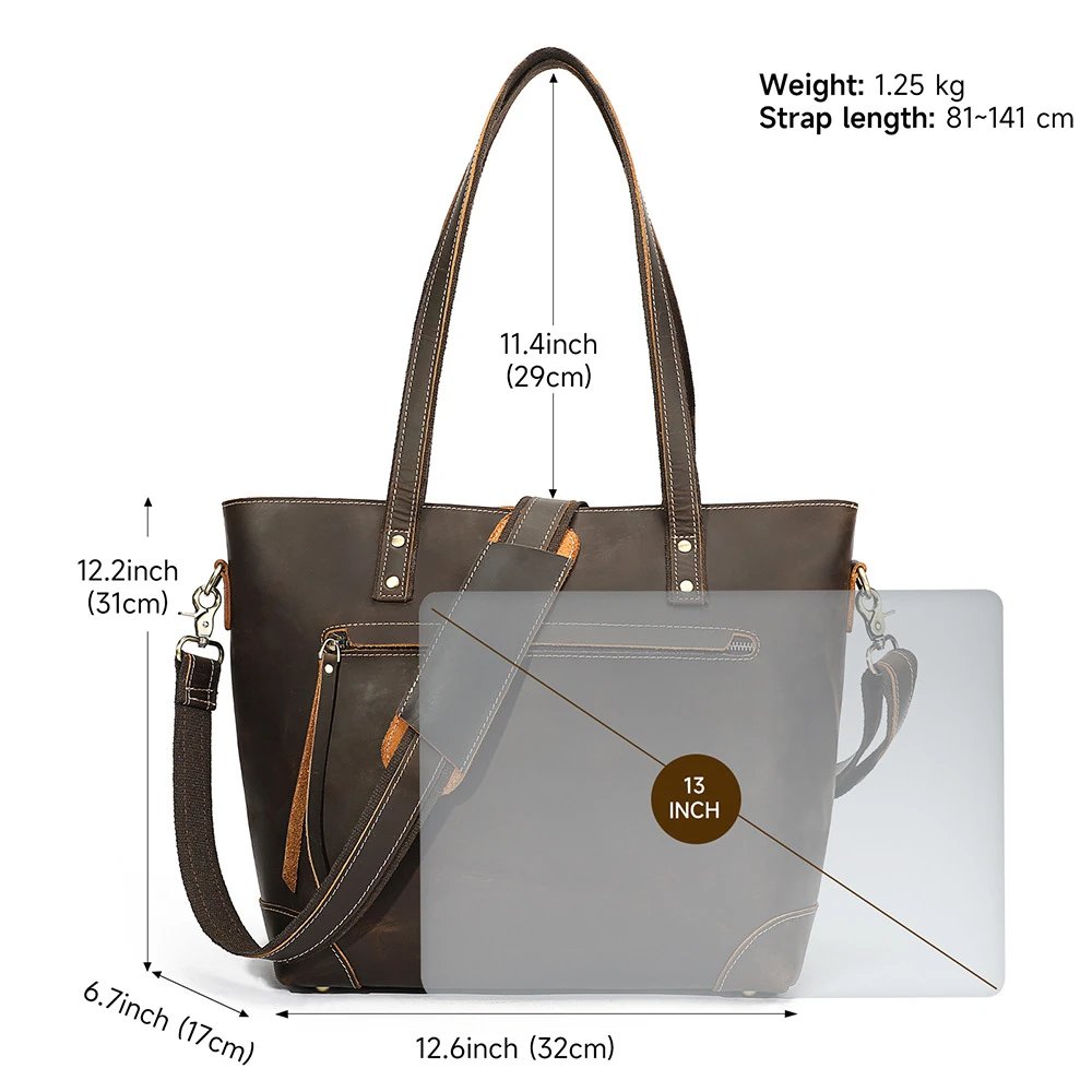 Leather Tote Bag Dark Brown Vintage Style