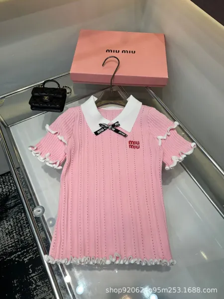 Miu Miu Knit Polo Dress Pink with Ruffled Trim - 1