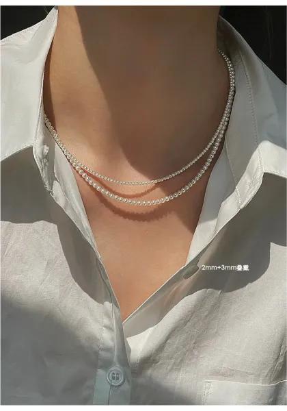 Design Double Strand Pearl Necklace White Jewelry - 19