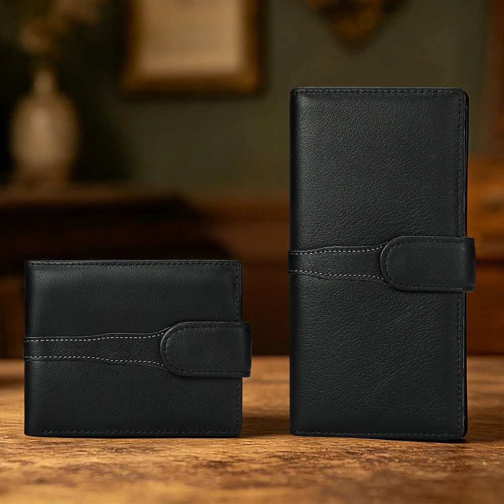 Leather Bifold Wallet Black Classic Style