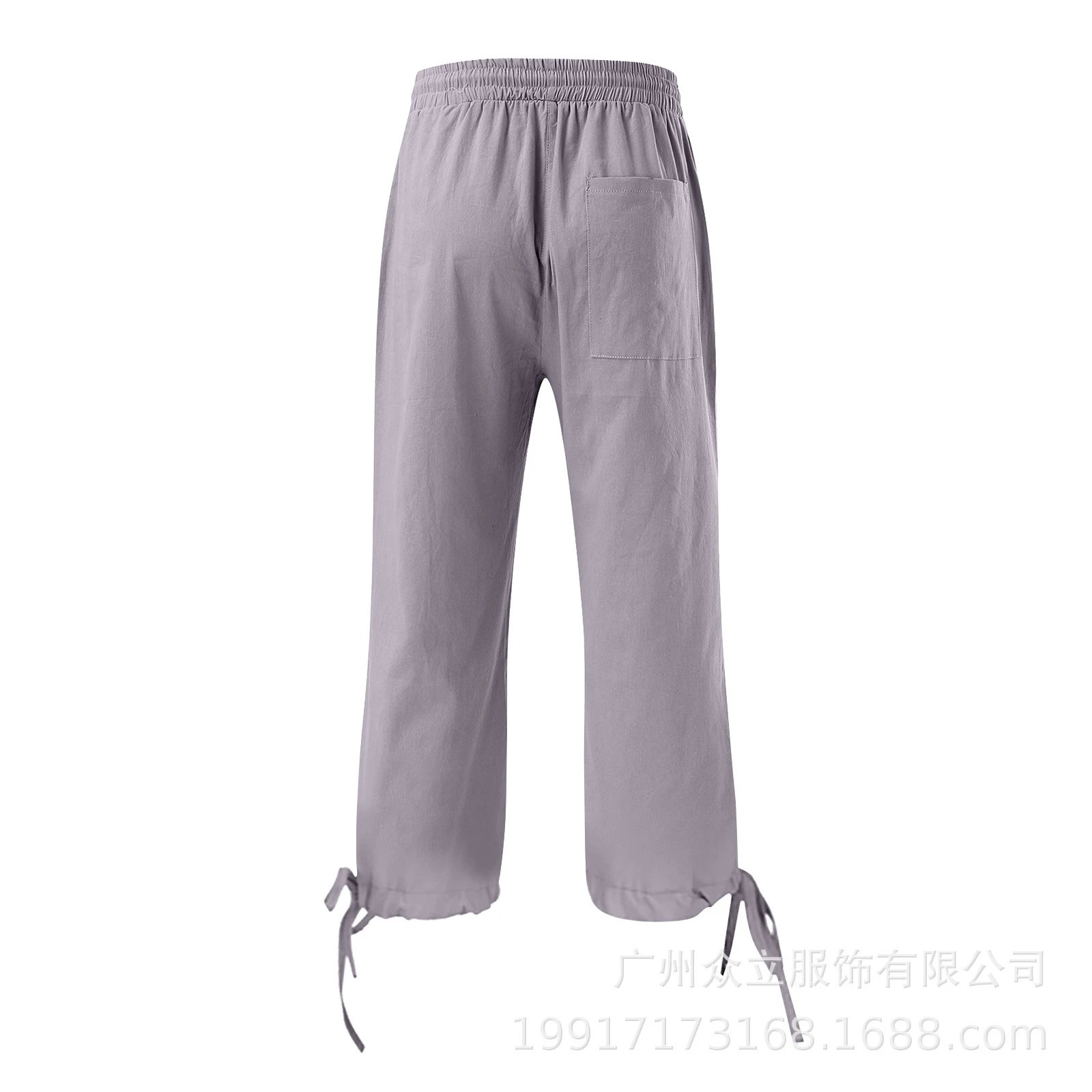 Design Capri Pants Light Blue Drawstring Waist with Cuff Ties - 24