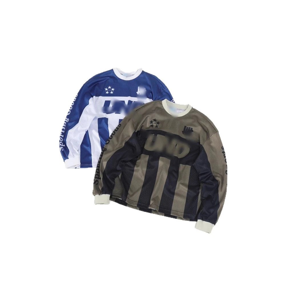 Sporting Goods Mesh Long Sleeve Motocross Jersey Blue White and Olive Black Striped