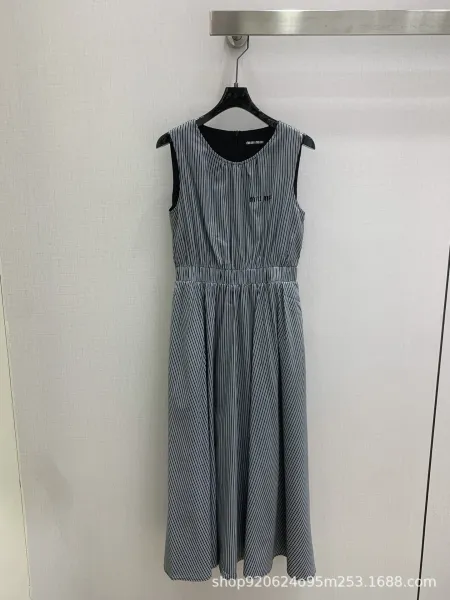 Miu Miu Striped Sleeveless Midi Dress Gray - 3