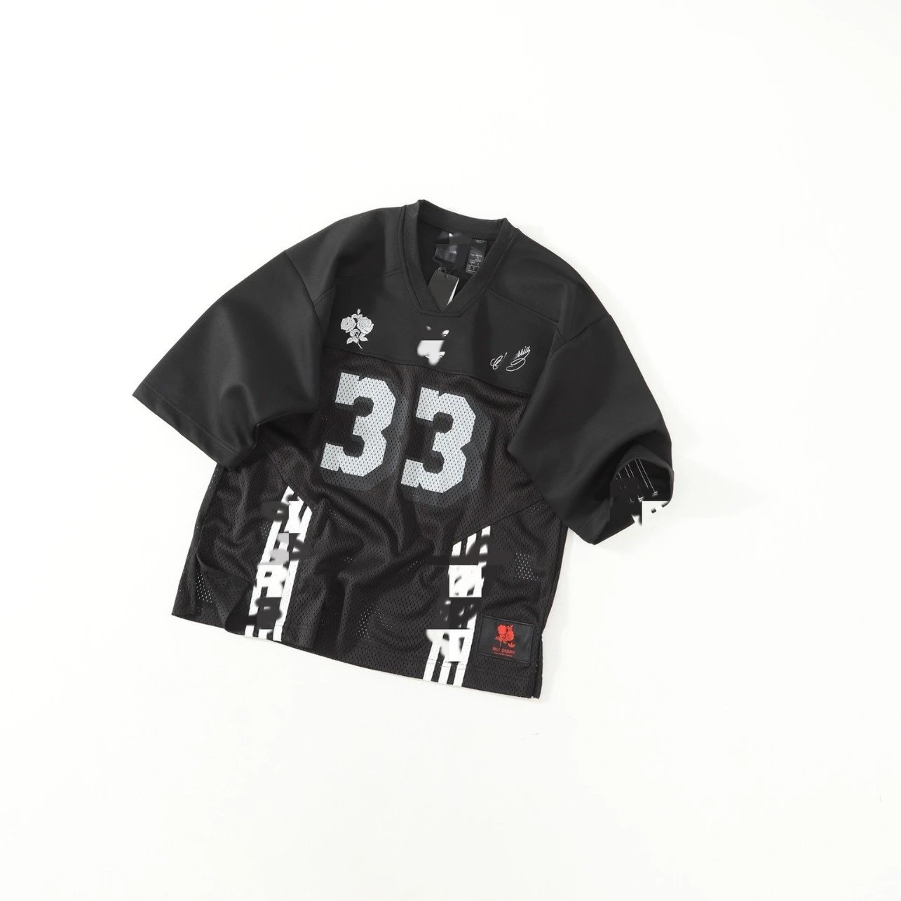 Black Mesh Football Jersey Number 33 Streetwear Top